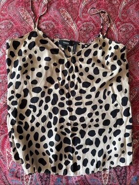 Theory Black and Beige Spot Silk Cami